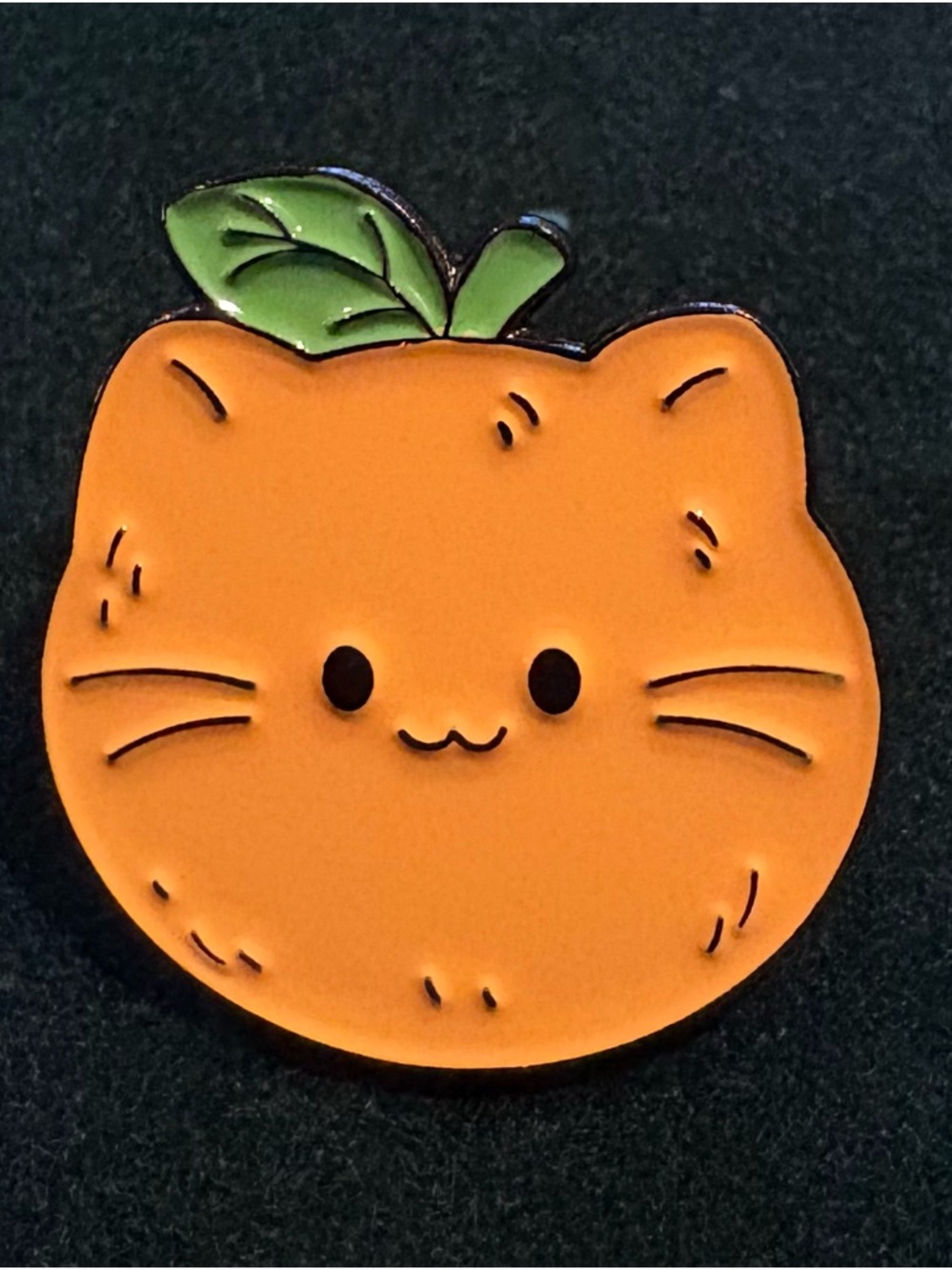Cute “Orange”🍊 Cat Enamel Pin with Green Leaf